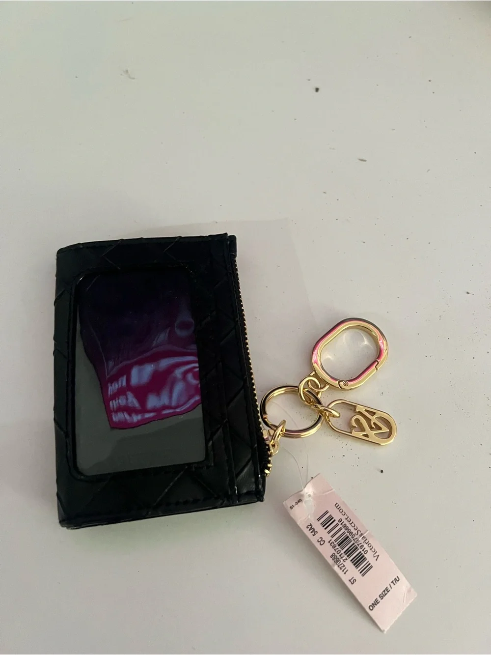 Victoria's Secret Black Quilted Card Holder with Gold Keyring